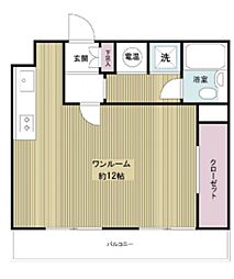 ライオンズマンション西麻布第2 2階ワンルームの間取り