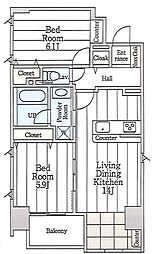 クオリア両国 8階2LDKの間取り