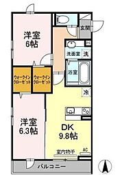 ゼファーコート2 2DKの間取図画像