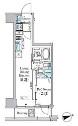 プライムブリス東中野駅前 3階1LDKの間取り