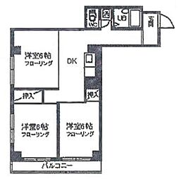 パレス大野南町 4階3DKの間取り