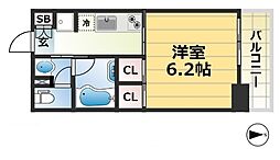 レジディア神戸元町 13階1Kの間取り