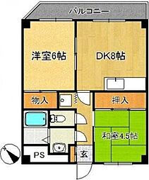 宮前平中央ハイツ 2DKの間取図画像