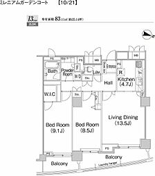 ミレニアムガーデンコート 11階2LDKの間取り
