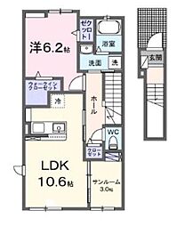 小田急小田原線 東海大学前駅 徒歩20分の賃貸アパート 2階1LDKの間取り