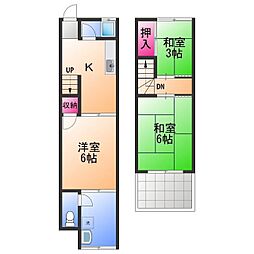 JR阪和線 和泉府中駅 徒歩25分の賃貸テラスハウス 3Kの間取り