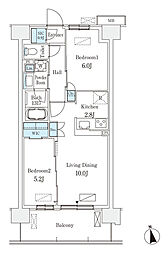 スカイグランデ津田沼 4階2LDKの間取り