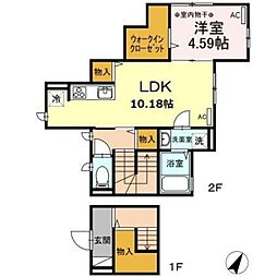 ファミユD 2階1LDKの間取り