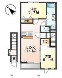 クオリア 2階2LDKの間取り