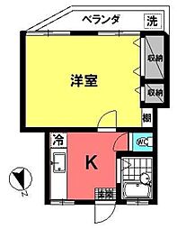 平和マンション 1階1Kの間取り