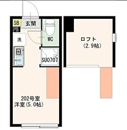アイオライト 2階ワンルームの間取り