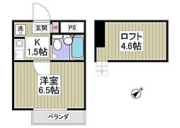 シティパレス 1階1Kの間取り