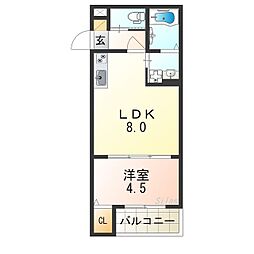 CRASTINE大蓮北4丁目B 1LDKの間取図画像