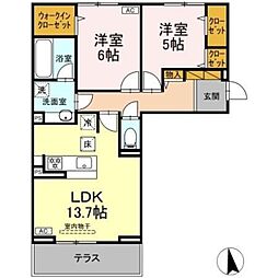フリージア II 1階2LDKの間取り