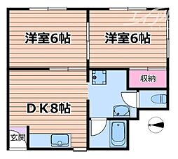 第5摂津マンション 2DKの間取図画像
