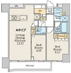 クレストコート中野富士見町 5階2LDKの間取り