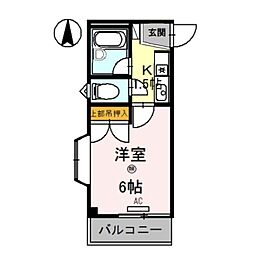 スカイビュー 6階1Kの間取り
