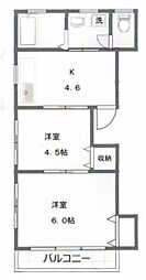 オカベハイツ 2Kの間取図画像