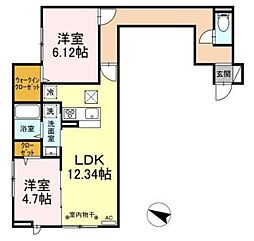 アヴァンス千住緑町 1階2LDKの間取り
