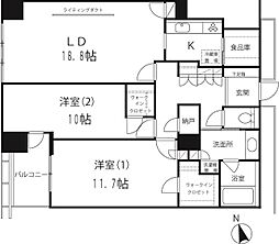 六本木ヒルズレジデンスB棟 2LDKの間取図画像
