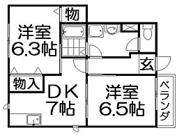 ドゥーソレール1 2LDKの間取図画像