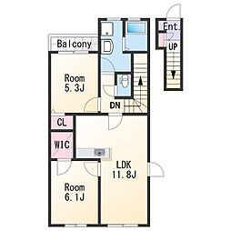 JR紀勢本線 黒江駅 徒歩12分の賃貸アパート 2階2LDKの間取り