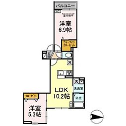 アンソレイエII 3階2LDKの間取り