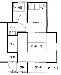 堀越荘201号 2階1Kの間取り