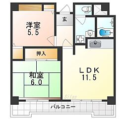 アロースあびこ 5階2LDKの間取り