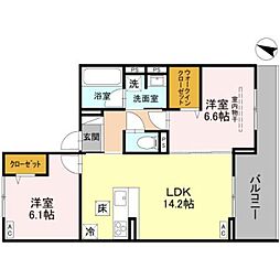 マルシェル館浦和美園 1階2LDKの間取り