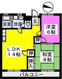 コーポのなか 2LDKの間取図画像