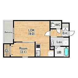 阪神本線 大物駅 徒歩7分の賃貸アパート 2階1LDKの間取り