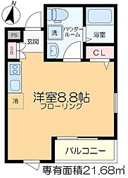 Private room Umejima 2階ワンルームの間取り