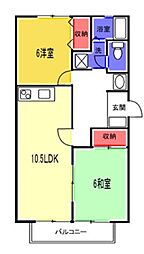 ハイツアオキ 2階2LDKの間取り