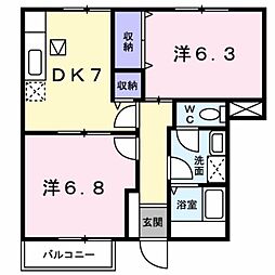 グリーンハイツ横浜1 2DKの間取図画像