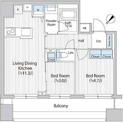 バウスフラッツ日本橋浜町 2LDKの間取図画像