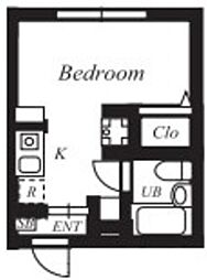 プラチナフォルム柳原 3階ワンルームの間取り