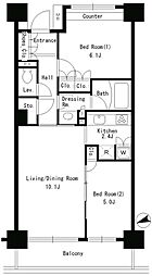 パークアクシス文京ステージ 2LDKの間取図画像