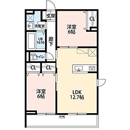 La　Libeｌｌule　二本榎 1階2LDKの間取り