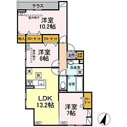 JR横浜線 町田駅 徒歩9分の賃貸アパート 1階3LDKの間取り