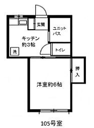 二村ハイツ 1Kの間取図画像