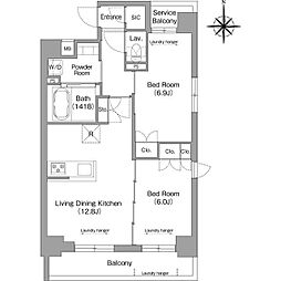 メトロステージPLUS中野弥生町 6階2LDKの間取り