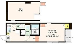 ハーモニーテラスLinks五反野 1Kの間取図画像