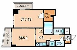 ラルジュマノワール 2Kの間取図画像