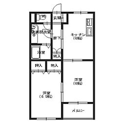 ファニーハウス 2階2DKの間取り