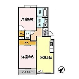 トリヴァン加守田 2DKの間取図画像