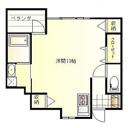 須山ハイツ 1階ワンルームの間取り