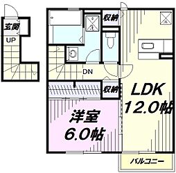 JR青梅線 福生駅 徒歩14分の賃貸アパート 2階1LDKの間取り