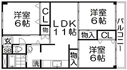 香里園ヒルズ 3LDKの間取図画像