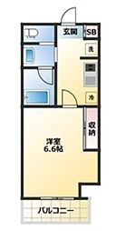 アーツ菊川 2階1Kの間取り